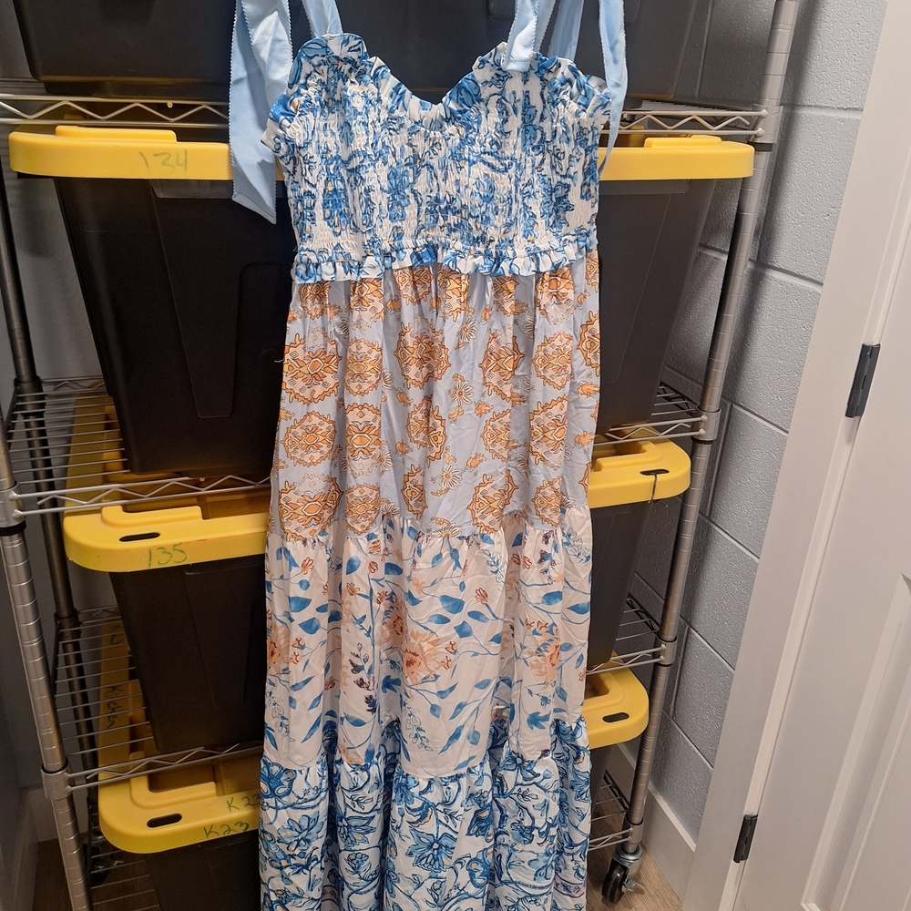 Blue and White Floral Maxi Dress